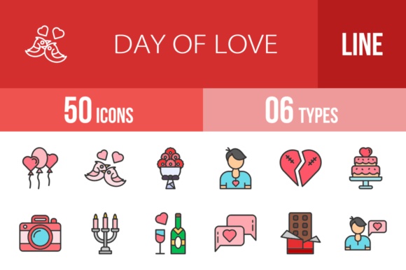 50 Day of Love Filled Line Icons: Versatile Design Assets