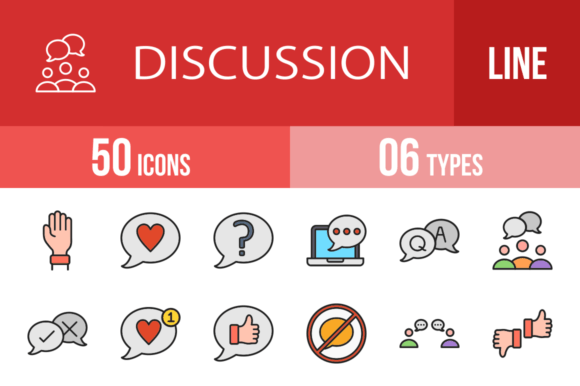 50 Discussion Filled Line Icons for Clear Visual Communication