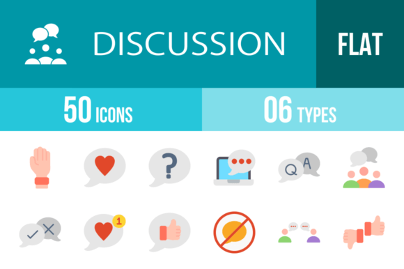 50 Discussion Flat Multicolor Icons for Modern Communication