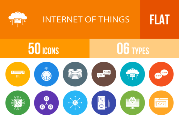 50 Internet of Things Flat Line Icons for Modern Design