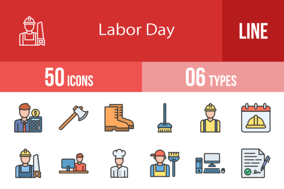 50 Labor Day Filled Line Icons for Professional Projects