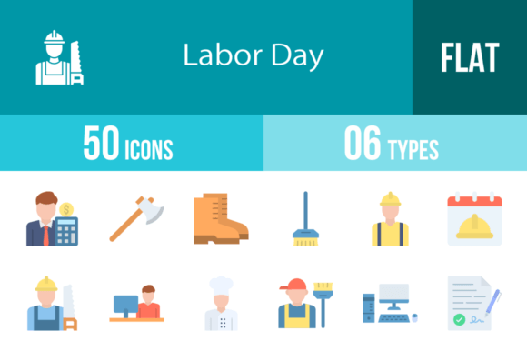 50 Labor Day Flat Multicolor Icons: A Designer's Toolkit