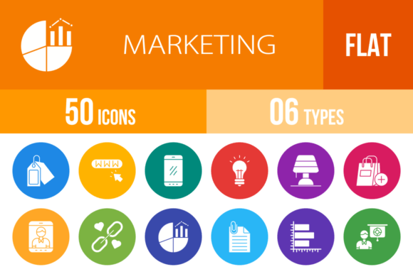 50 Marketing Flat Round Icons: Elevate Your Visual Strategy