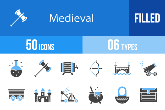 50 Medieval Blue & Black Icons: A Complete Design Toolkit
