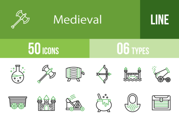 50 Medieval Green & Black Icons for Your Design Toolkit