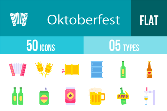 50 Oktoberfest Flat Multicolor Icons for Your Projects