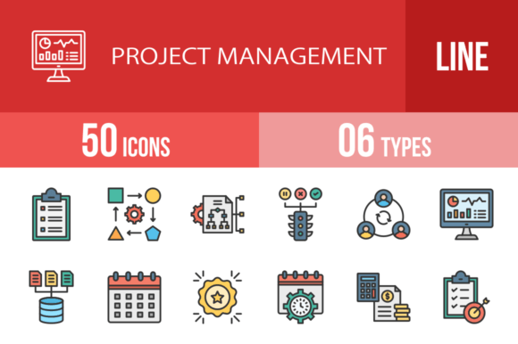 50 Project Management Filled Line Icons for Modern Teams