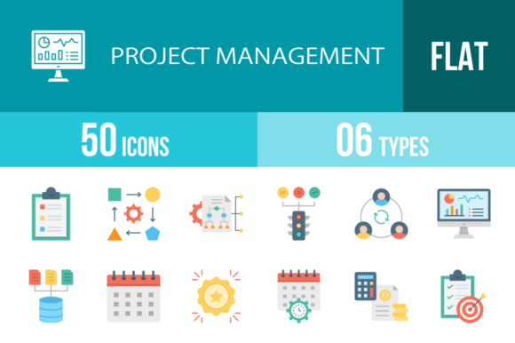 50 Project Management Flat Icons for Modern Design
