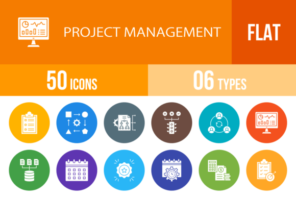 50 Project Management Flat Round Icons: A Visual Toolkit for Clarity