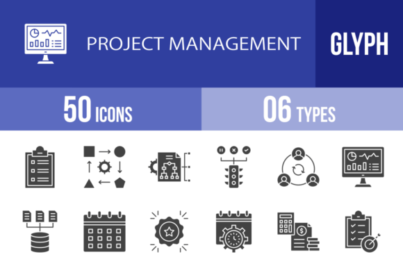 50 Project Management Glyph Icons for Modern Teams