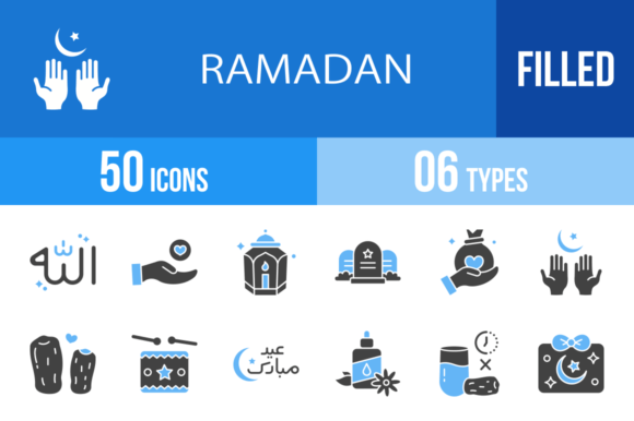 50 Ramadan Blue & Black Icons: A Design Toolkit