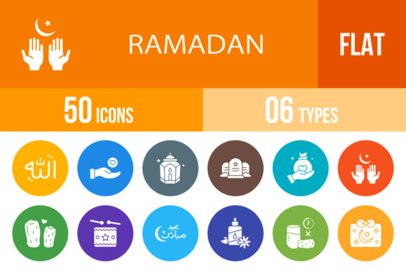50 Ramadan Flat Round Icons: A Modern Design Toolkit
