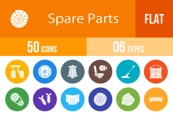 50 Spare Parts Flat Round Icons: The Ultimate Design Toolkit