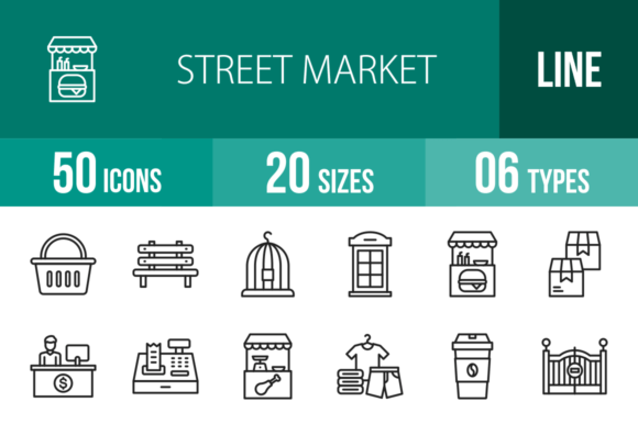 50 Street Market Line Icons: Your Design Toolkit for Vibrant Visuals