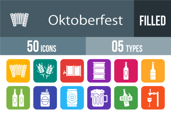 Celebrate Design with 50 Oktoberfest Filled Round Corner Icons