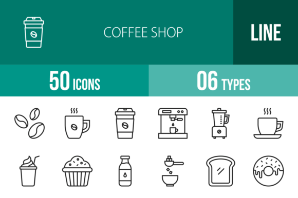 Elevate Your Visuals with 50 Coffee Shop Line Icons