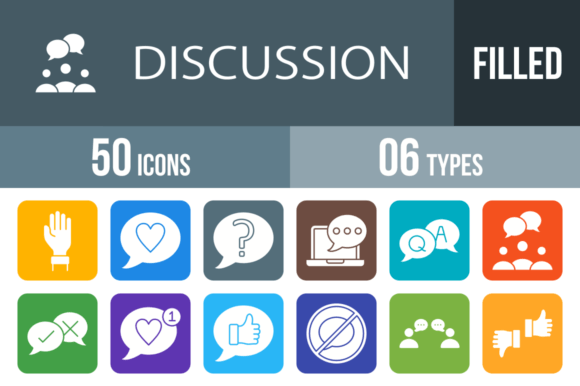 Streamline Your Digital Dialogue with 50 Discussion Filled Round Corner Icons